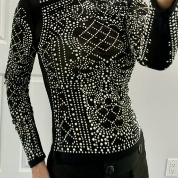 Black Sequin sheer and bead fitted top with back zipper size xs LIKE NEW! - Picture 7 of 9
